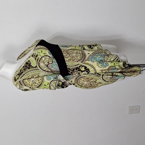 Jessi L Green Black Paisley Print Tie Back Y2K Fairy Babydoll Blouse Size 1X - Picture 5 of 13